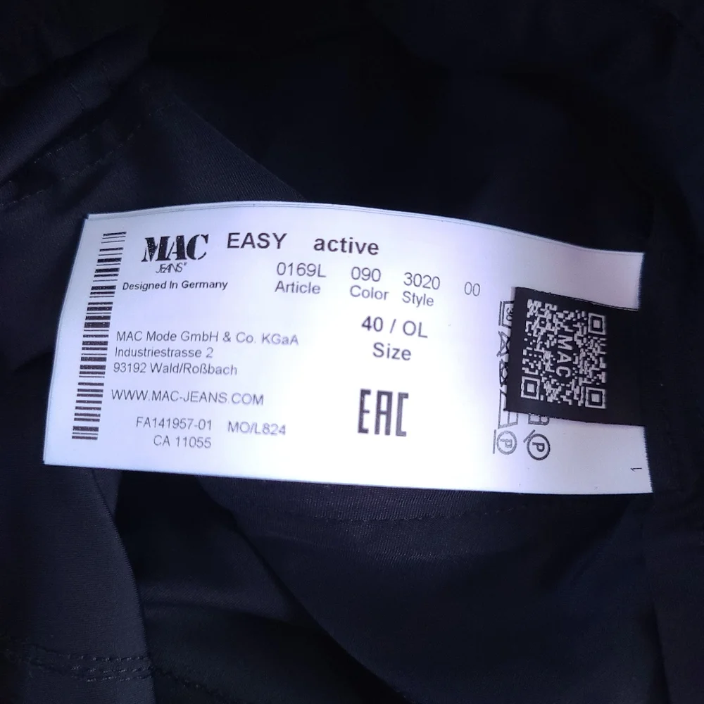 MAC Jeans Easy Active Black Pants 40 Size 10 US